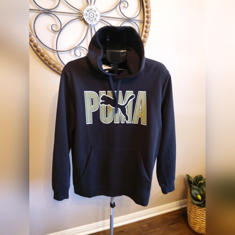 Puma Black and White Logo Hoodie for Men - Picture 4 of 5
